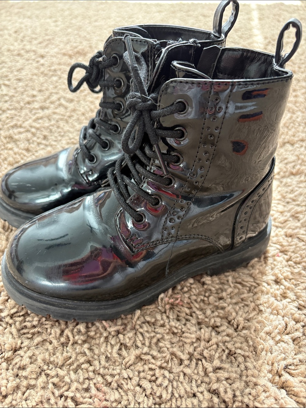 Dream Pairs Kids Glossy Black Lace-Up Combat Boots